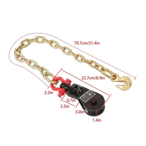 Solid Spare 4PCS 2Tons Snatch Block | 3" Sheave for 3/8" Inch Wire Rope with G70 Chain Black