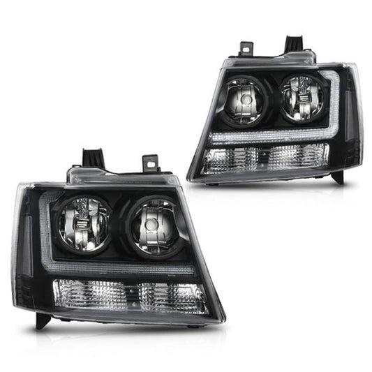Solid Spare Smoke/Black LED DRL Headlights Fit For 07-14 Chevy Avalanche Tahoe Suburban