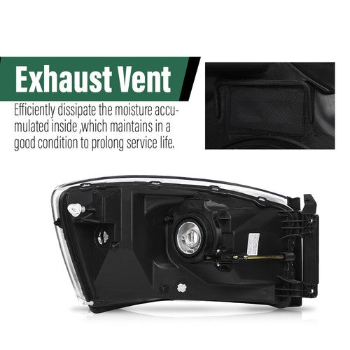 Solid Spare Clear Black Headlights Fit For 06-08 Dodge Ram 1500/2006-09 Ram 2500 3500