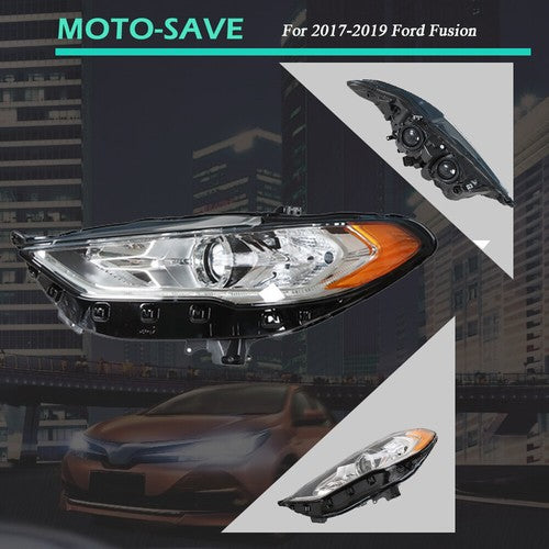 Solid Spare Driver Left Side Headlight Assembly W/LED DRL Chrome For Ford Fusion 2017-2019
