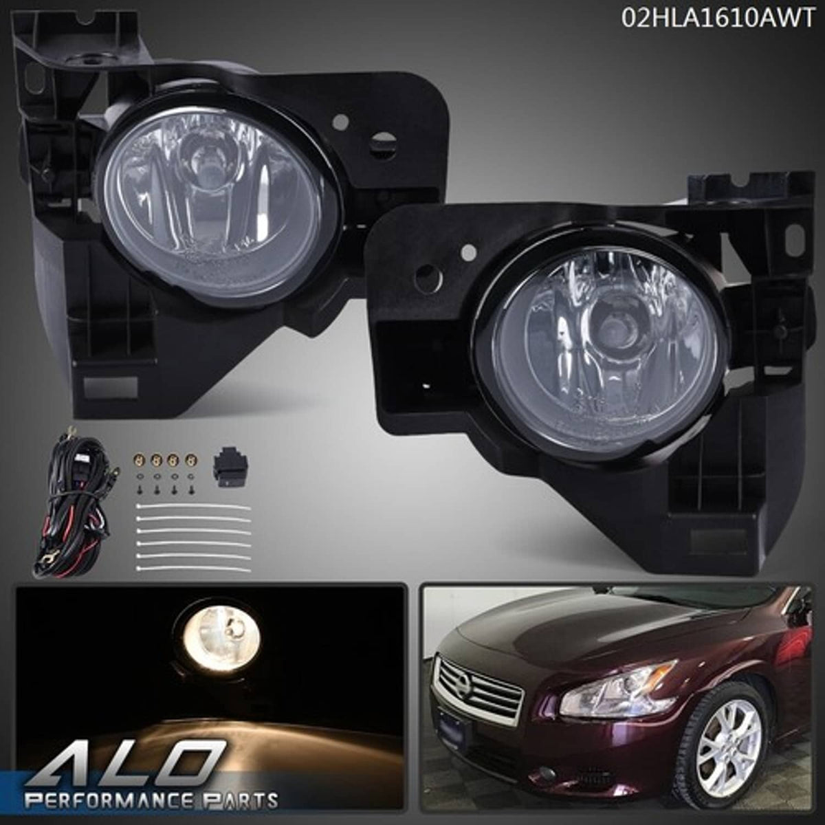 Solid Spare Fit For 09-14 Nissan Maxima Front Bumper Fog Lights Clear Lens Complete Kit