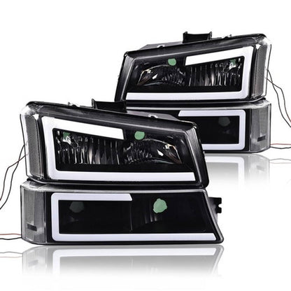 Solid Spare Fit For 2003-2007 Silverado Avalanche LED DRL Headlight Bumper Lamps Black/Clear