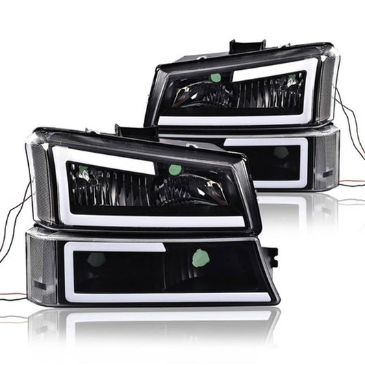 Solid Spare Fit For 2003-2007 Silverado Avalanche LED DRL Headlight Bumper Lamps Black/Clear
