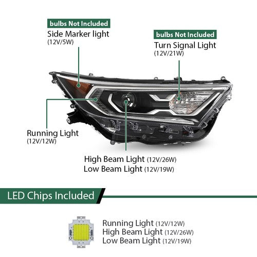 Solid Spare LED Headlight Assembly For 2019 2020 2021 2022 Toyota RAV4 Hybrid XSE Left+Right