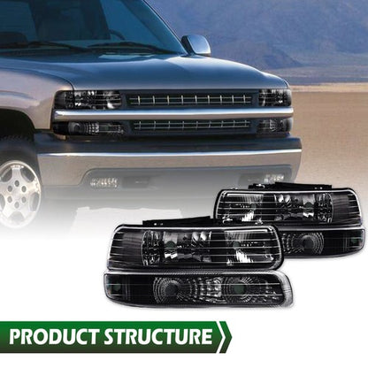 Solid Spare Pair Clear Lens Black Housing Headlights Fit For 99-02 Silverado/00-06 Suburban