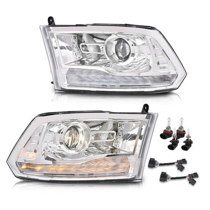 Solid Spare LED DRL Projector Headlights w/ Harness Fit For 09-18 Ram 1500 2500 3500 Chrome