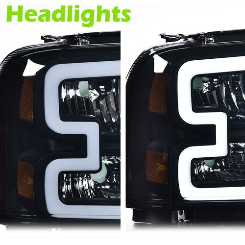 Solid Spare Fit For 05-07 Ford F250 F350 Super Duty LED DRL Smoke Lens Black Headlights