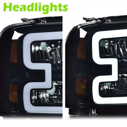 Solid Spare Fit For 05-07 Ford F250 F350 Super Duty LED DRL Smoke Lens Black Headlights