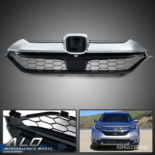 Solid Spare Fit For 2017-2019 Honda CRV CR-V Front Bumper Upper Grille Grill Black Chrome