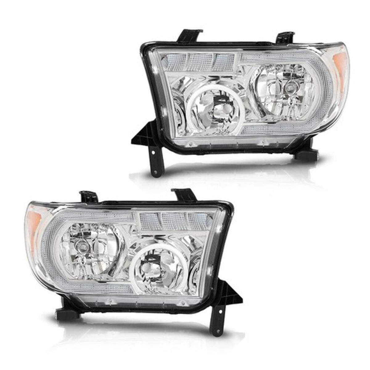 Solid Spare Fit For 07-13 Toyota Tundra 08-17 Sequoia Clear Lens Chrome LED Tube Headlights