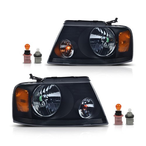 Solid Spare Fit For 2004-2008 Ford F150/Lincoln Mark LT Smoke Lens Black Headlights Assembly