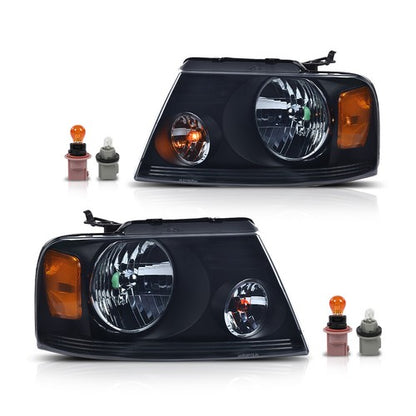Solid Spare Fit For 2004-2008 Ford F150/Lincoln Mark LT Smoke Lens Black Headlights Assembly