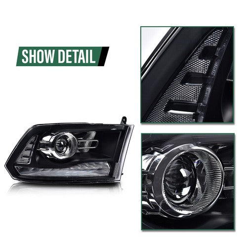 Solid Spare LED DRL Projector Headlights w/ Harness Fit For 09-18 Ram 1500 2500 3500 Black