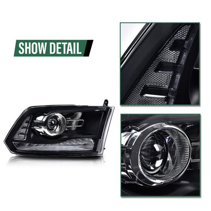 Solid Spare LED DRL Projector Headlights w/ Harness Fit For 09-18 Ram 1500 2500 3500 Black