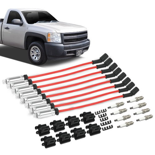 Solid Spare Fit For Chevy GMC 4.8L 5.3L 6.0L Square Ignition Coil & Spark Plug Wire 8 Pack
