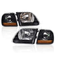 Solid Spare Black Housing Headlights & Amber Corner Fit For Ford 97-03 F150 97-02 Expedition
