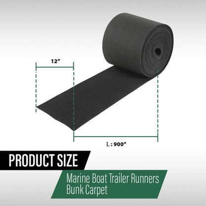 Solid Spare 12" x 75' Ribbed Bunk Carpet / Marine Boat Trailer Runners / Outdoor - Black