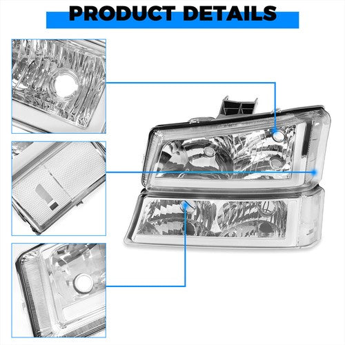 Solid Spare For 2003-2006 07 Chevy Silverado 1500 2500 3500 Headlights+Bumper Light LED DRL
