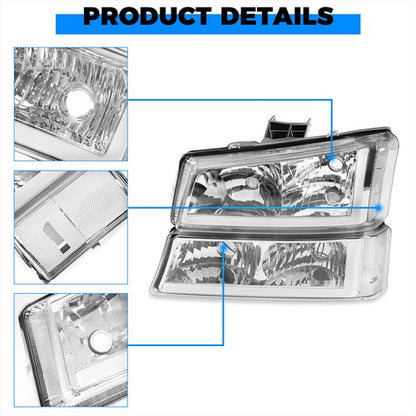 Solid Spare For 2003-2006 07 Chevy Silverado 1500 2500 3500 Headlights+Bumper Light LED DRL