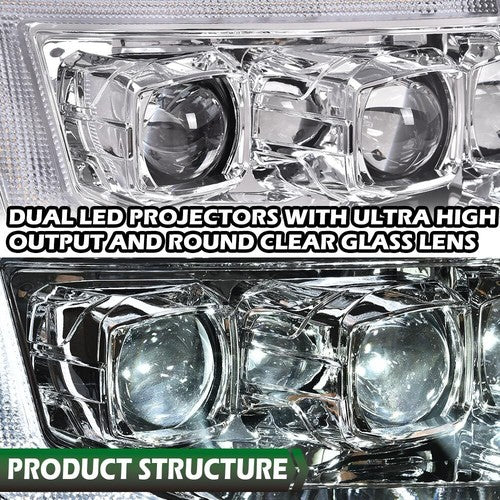 Solid Spare Fit For 09-14 Ford F-150 Dual LED Projector Chrome Headlights Left+Right
