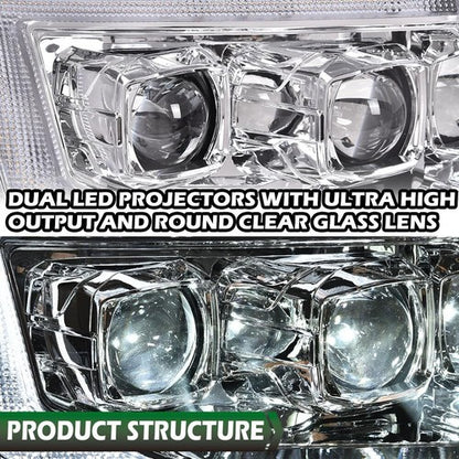 Solid Spare Fit For 09-14 Ford F-150 Dual LED Projector Chrome Headlights Left+Right