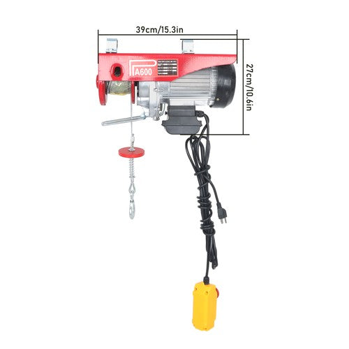 Solid Spare 1320lbs Mini Electric Hoist 14ft Wired Remote Control 1150W 20-40ft Height 110V