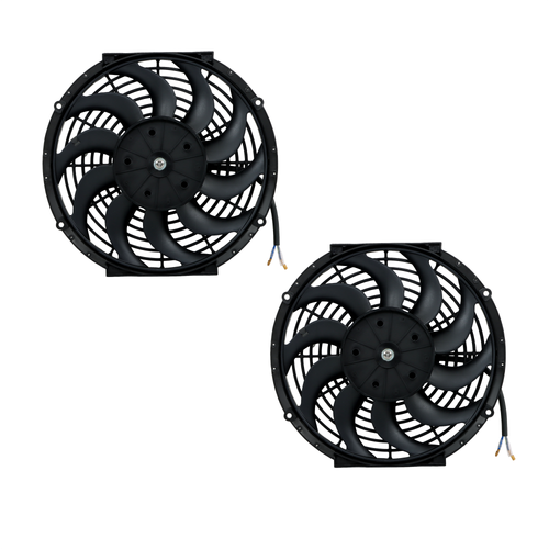 Solid Spare 2× 12" Electric Radiator Cooling Slim Fans Push Pull Mount Black For Universal