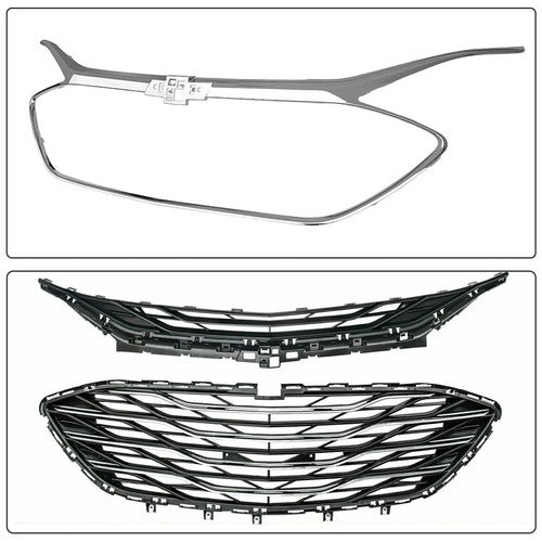 For 2019-2023 Chevrolet Malibu Front Bumper Upper Lower Grille Black Chrome 3PCS