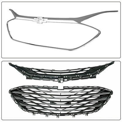 For 2019-2023 Chevrolet Malibu Front Bumper Upper Lower Grille Black Chrome 3PCS