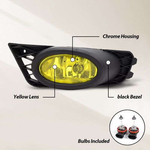 For 2009 2010 2011 Honda Civic Sedan Fog Lights W/ Wiring & Switch Yellow Lens