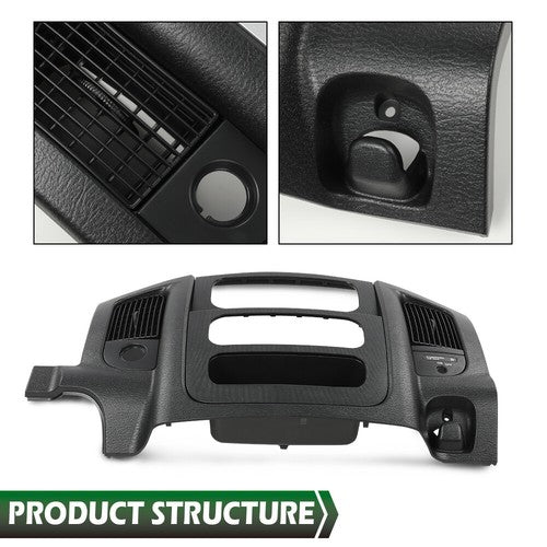 Solid Spare Fit For 2002-2005 Dodge Ram Center Dash Radio Trim Air Vent Bezel Panel Black