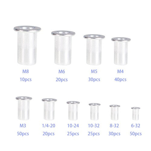 Solid Spare 300 Pcs Aluminum Rivet Nut Rivnut Nutsert Kit 150pcs Metric + 150pcs SAE