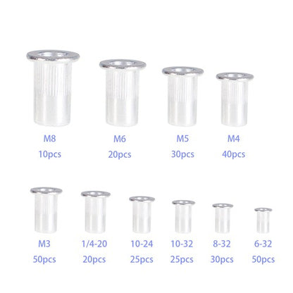 Solid Spare 300 Pcs Aluminum Rivet Nut Rivnut Nutsert Kit 150pcs Metric + 150pcs SAE