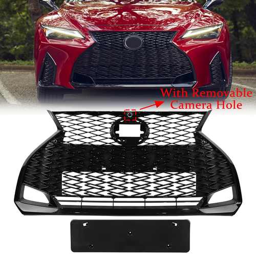 Front Grille W/ Camera Hole Gloss Black Fit Lexus IS350 IS300 F SPORT 2021-2024