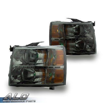 Solid Spare Fit For 2007-2014 Chevy Silverado 1500/2500/3500 Smoke Lens LED DRL Headlights