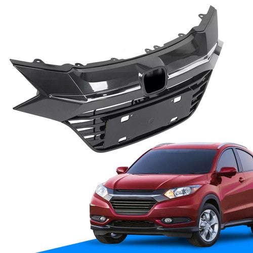 Solid Spare Front Upper Black Grille Grill W/Chrome Trim For Honda HR-V HRV 2016 2017 2018