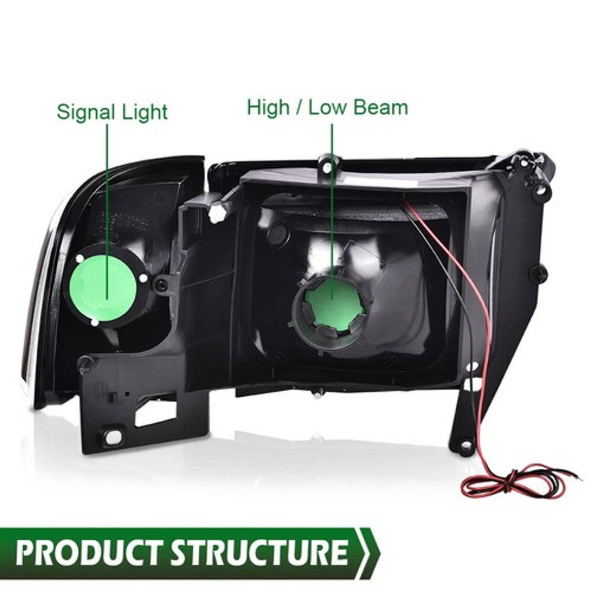 Solid Spare Fit For 94-02 Dodge Ram 1500 2500 3500 LED DRL Clear Corner Black Headlights
