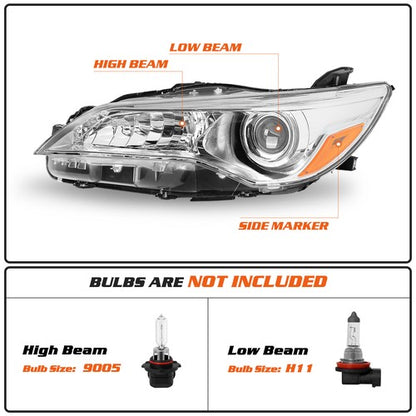 For 2015 2016 2017 Toyota Camry Pair Projector Headlight Assembly Chrome LH RH