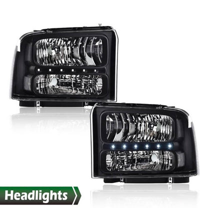 Solid Spare Fit For 05-07 Ford F250 F350 F450 F550 Super Duty Clear/Black LED DRL Headlights
