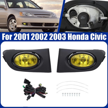 For 2001-2003 Honda Civic Yellow Lens Front Driving Fog Light Kit Harness+Switch