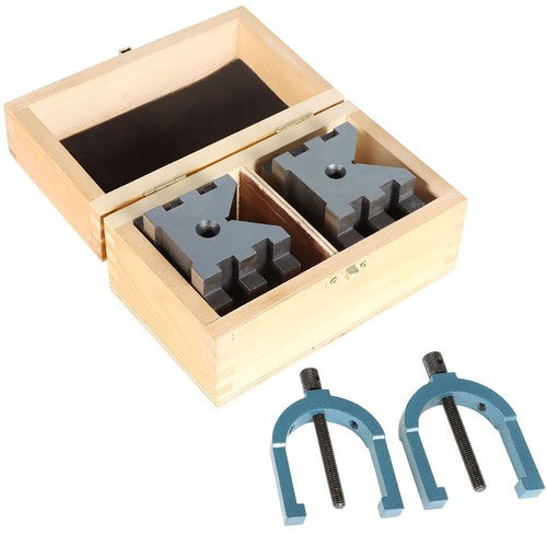 Solid Spare Multi-Use V-Block and Clamp Hardened Steel 2-3/8" x 2-3/4" x 2" Set
