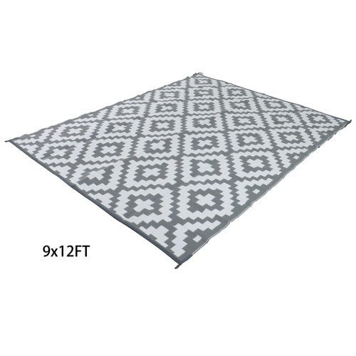 Solid Spare Gray & White 9x12FT Waterproof Plastic Straw Rug For Camping Outdoor Carpet