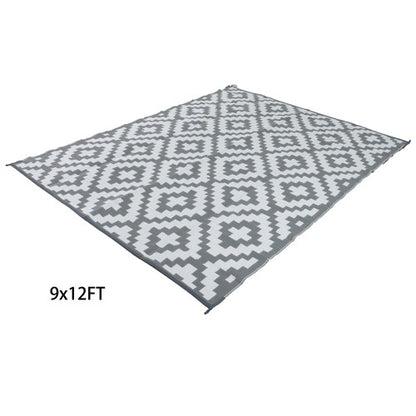 Solid Spare Gray & White 9x12FT Waterproof Plastic Straw Rug For Camping Outdoor Carpet