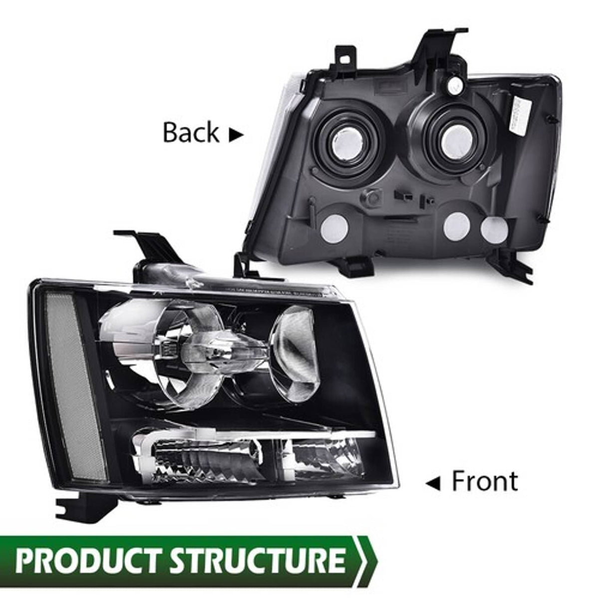 Solid Spare Clear Corner Black Headlights Fit For 2007-2014 Chevy Avalanche Tahoe Suburban