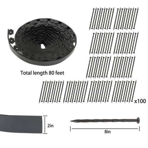 Solid Spare 80ft Landscape Edging with 100 Spikes Garden Edging for Lawn 2 Inch Tall