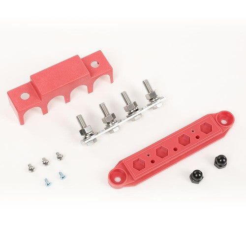 Solid Spare 250A 12V 4 Post Busbar Bus Bar Power Distribution Block With Cover 5/16" Red