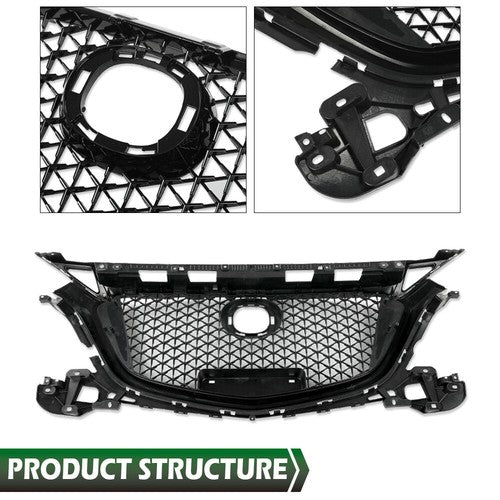 Solid Spare Front Bumper Upper Honeycomb Grille Grill Black Fit For 2017-2018 Mazda 3 Axela