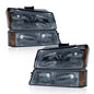 Solid Spare Fit For 2003-2007 Chevy Silverado Avalanche Headlights+Signal Bumper Lamps Smoke