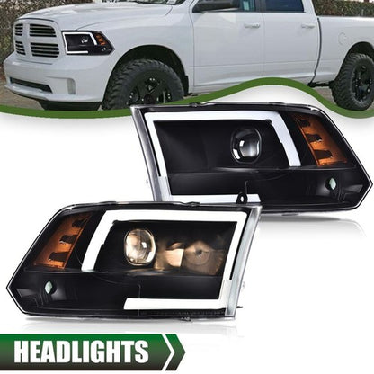 Solid Spare [LED Tube] DRL Fit For 09-18 Dodge Ram 1500 2500 3500 Black Projector Headlights