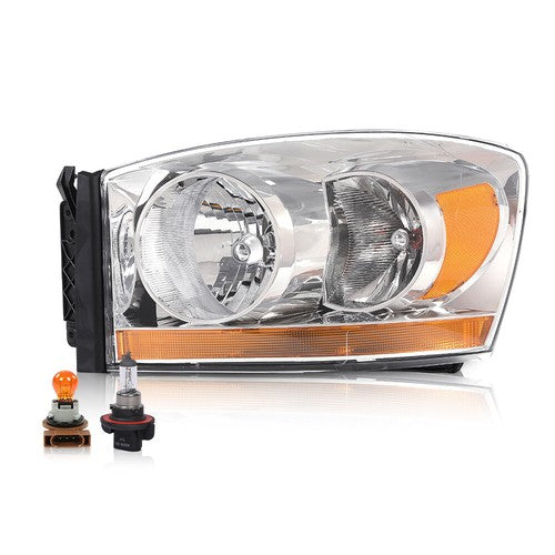 Solid Spare Fit For 06-2008 Dodge Ram 1500/06-09 Ram 2500 3500 Amber Chrome Headlight Left
